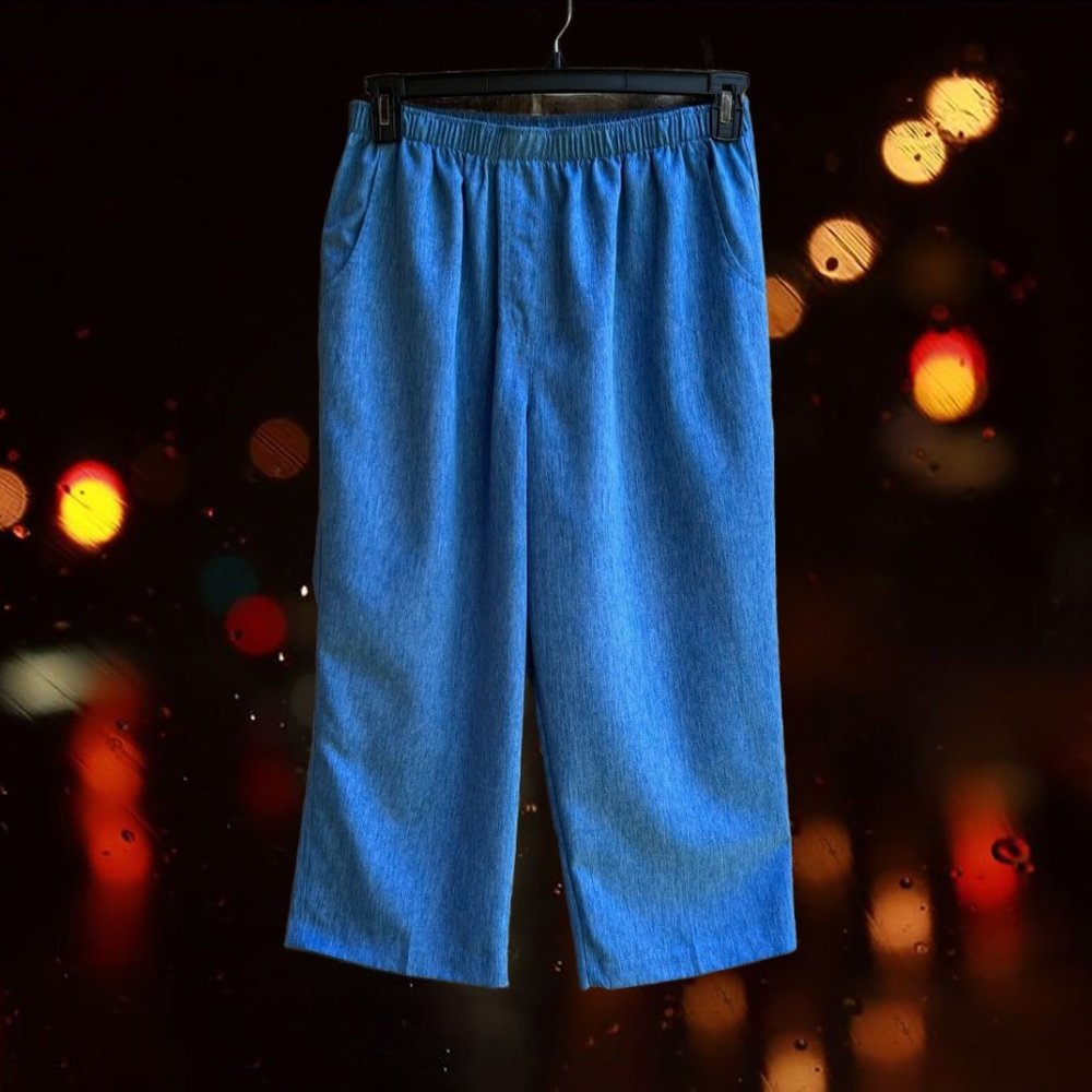 Kim Rogers Women's Pull On Cropped Pants Elastic Waist Straight Leg Blue Size 14